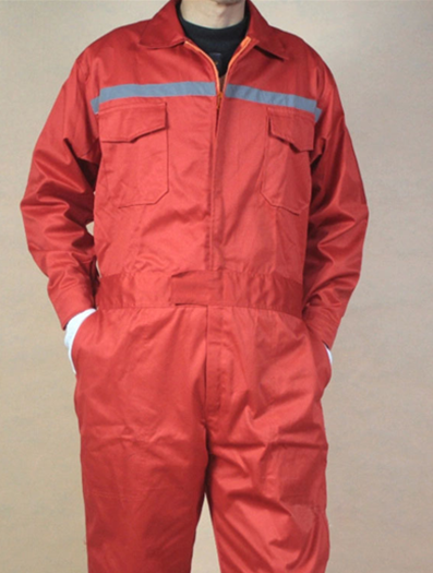 防靜電反光條安全連體服橘紅棉連體工作服男工裝工業(yè)防護(hù)服